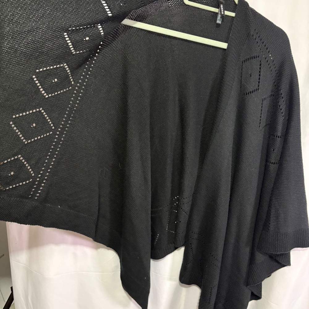 Torrid Black Pointelle Diamond Knit Open Front Wrap Shawl One Size - Picture 7 of 9